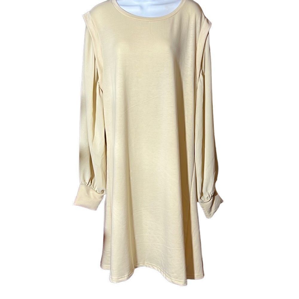 Kate Kasin Women's Long Sleeve Cream Casual Shift Dress Size XL NWT